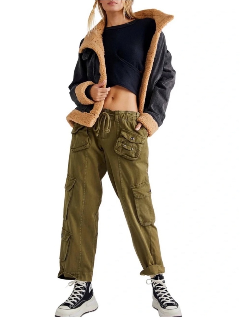 Free People Tahiti Cargo Pants.  Color Adventurer Khaki Green.  New without tags
